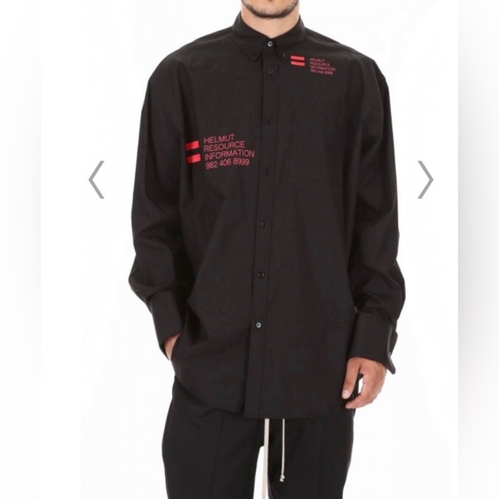 HELMUT LANG Men's HRI Shirt HRI Print Poplin black / red Size: S/M NWT‎